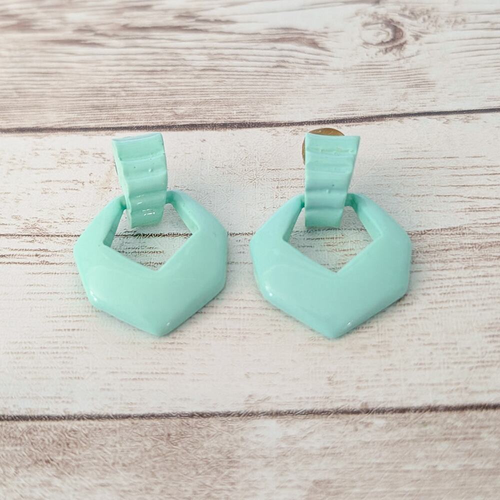 Vintage Stud Earrings Aqua Tone Retro Statement